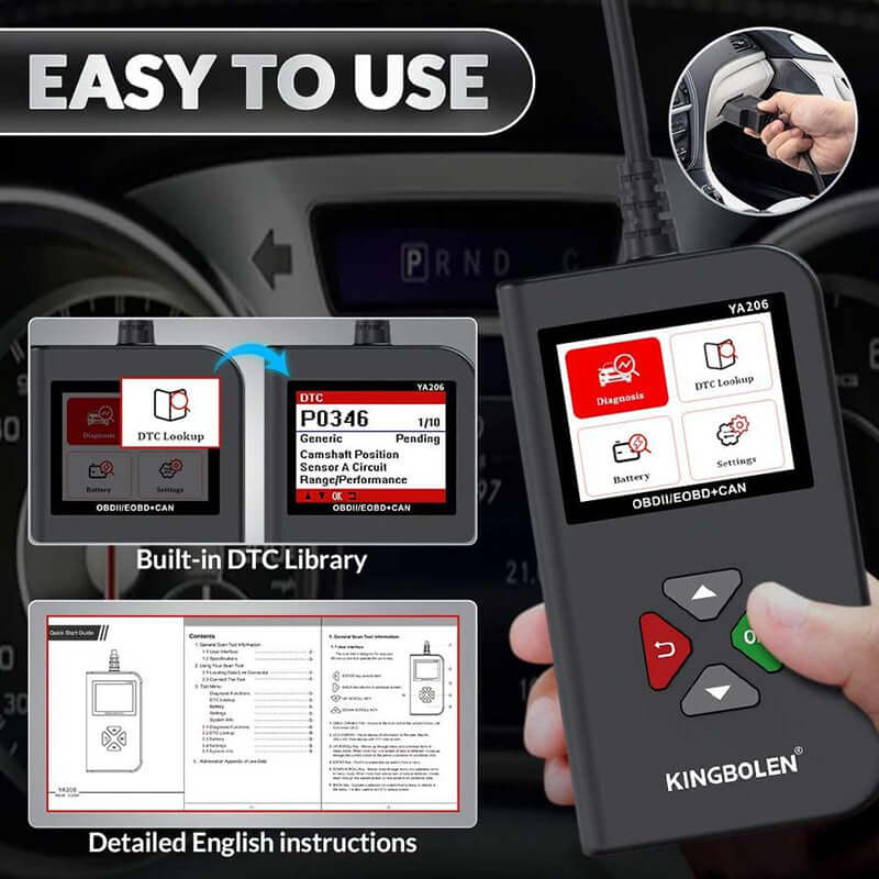 KINGBOLEN® YA206 OBD2 Scanner & Car Code Reader - Check Engine Light Diagnostic Tool for All 1996 & Newer Vehicles - Fast & Accurate Scan Tool (USA Shipping Only) - Perfect for DIY Mechanics & Auto Repair Shops