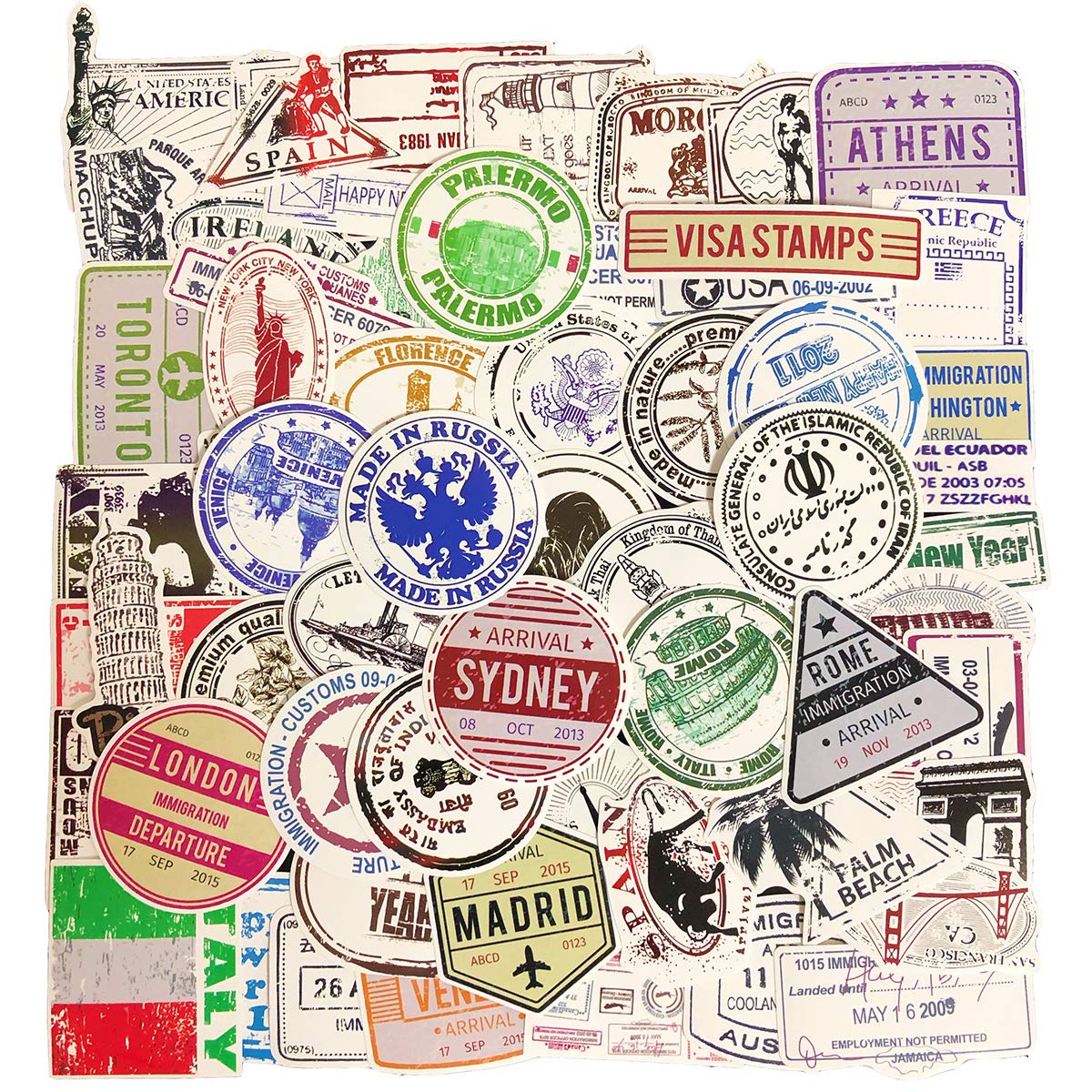 60-Pcs Vintage Travel Stickers Pack - Waterproof Vinyl Retro Bumper Decals for Laptop, Car, Skateboard, Water Bottle - Perfect for DIY Scrapbooking, Luggage & Motorcycle Customization - Travel-Themed Stickers for Journaling & Personalization