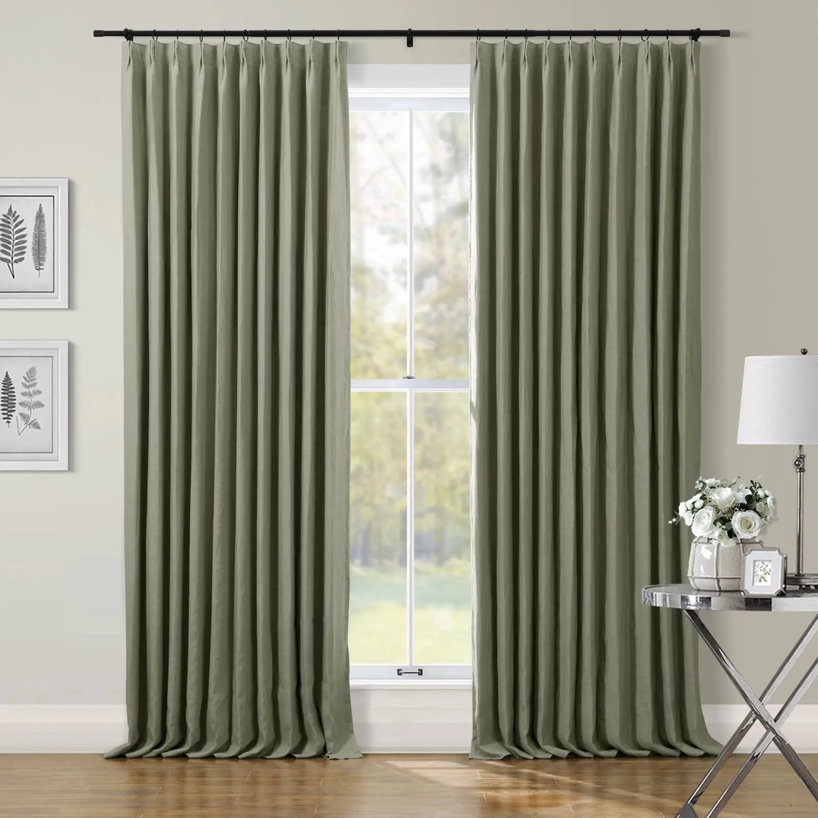 Premium Belgian Linen Curtains - Elegant Pleated Drapes for Living Room & Bedroom | Blackout Thermal Insulated Window Treatments for Home Decor