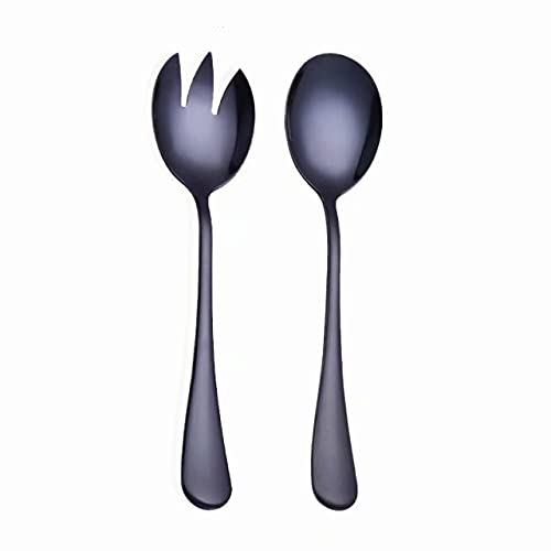 Premium Stainless Steel Silverware Set - 2-Piece Black Salad Spoon and Fork for Western Dining, Kitchen & Restaurant Use - Durable Cutlery for Dinner Parties, Catering & Everyday Meals