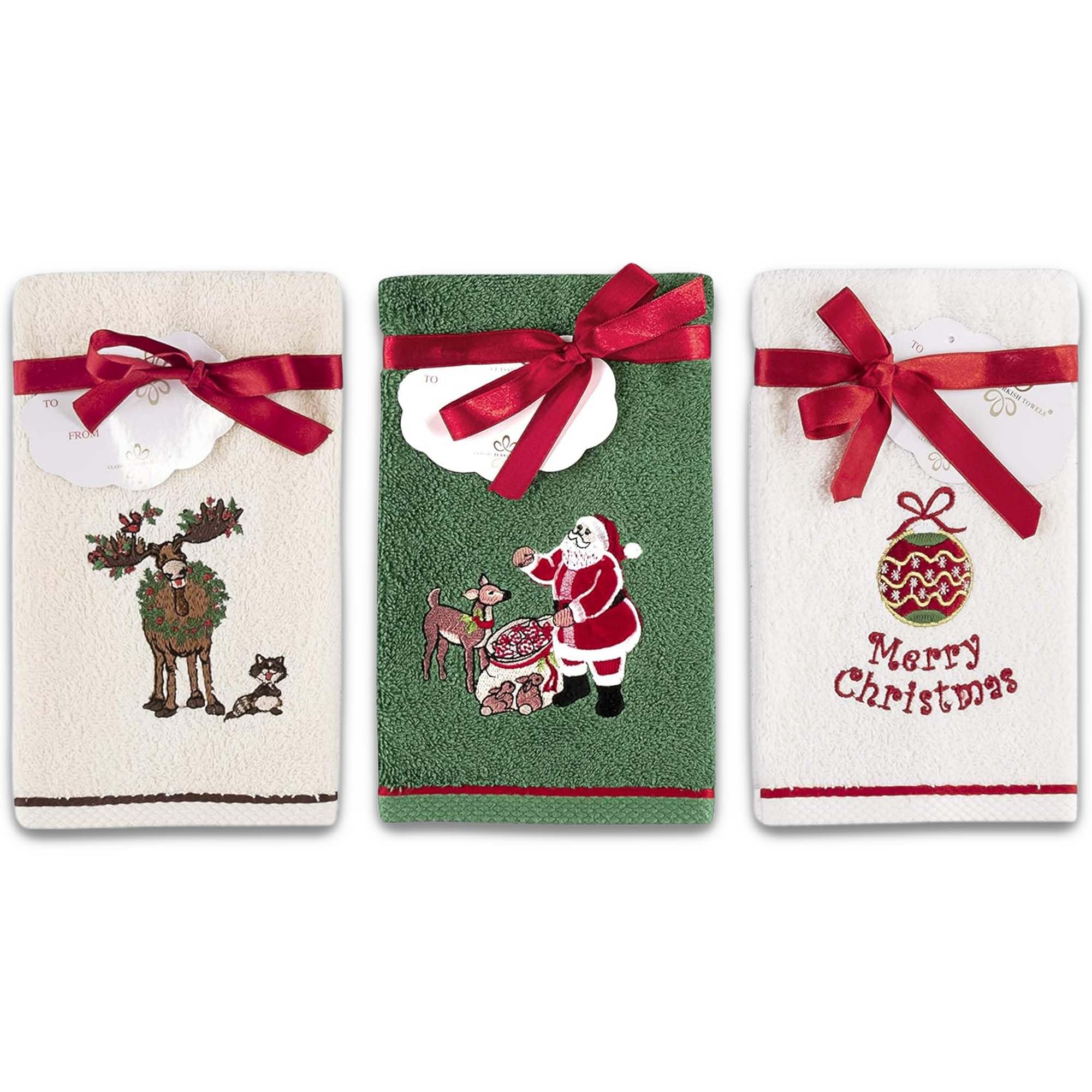 6-Piece Embroidered Christmas Turkish Cotton Kitchen Towels Set - Holiday Themed Cute Fingertip Towels for Festive Decor & Gifts | Perfect for Christmas Parties, Home Decor, and Seasonal Kitchen Use