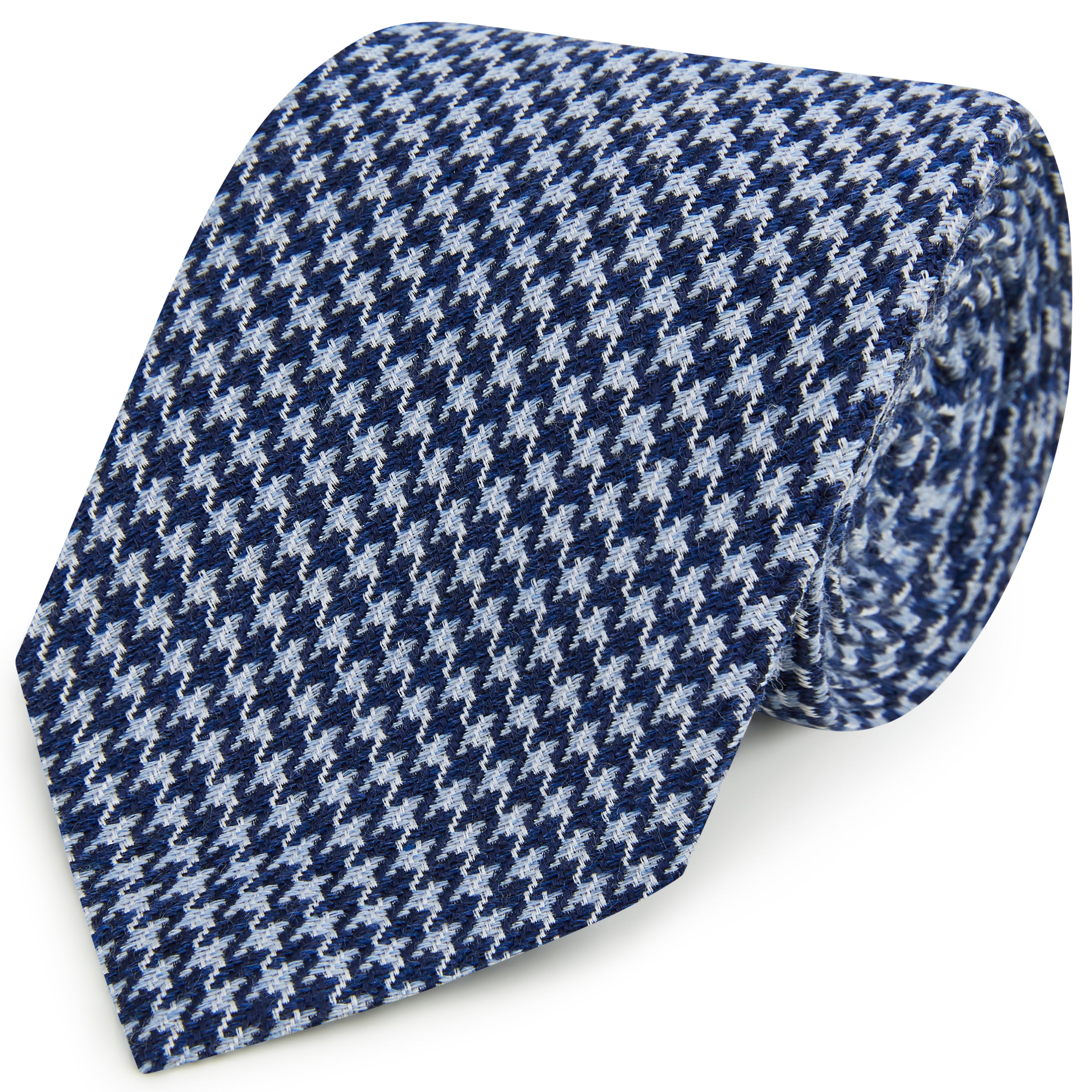 Navy Blue Textured Puppytooth Woven Silk Tie for Men - Classic Business & Formal Occasions - Wedding, Office & Special Events Accessory