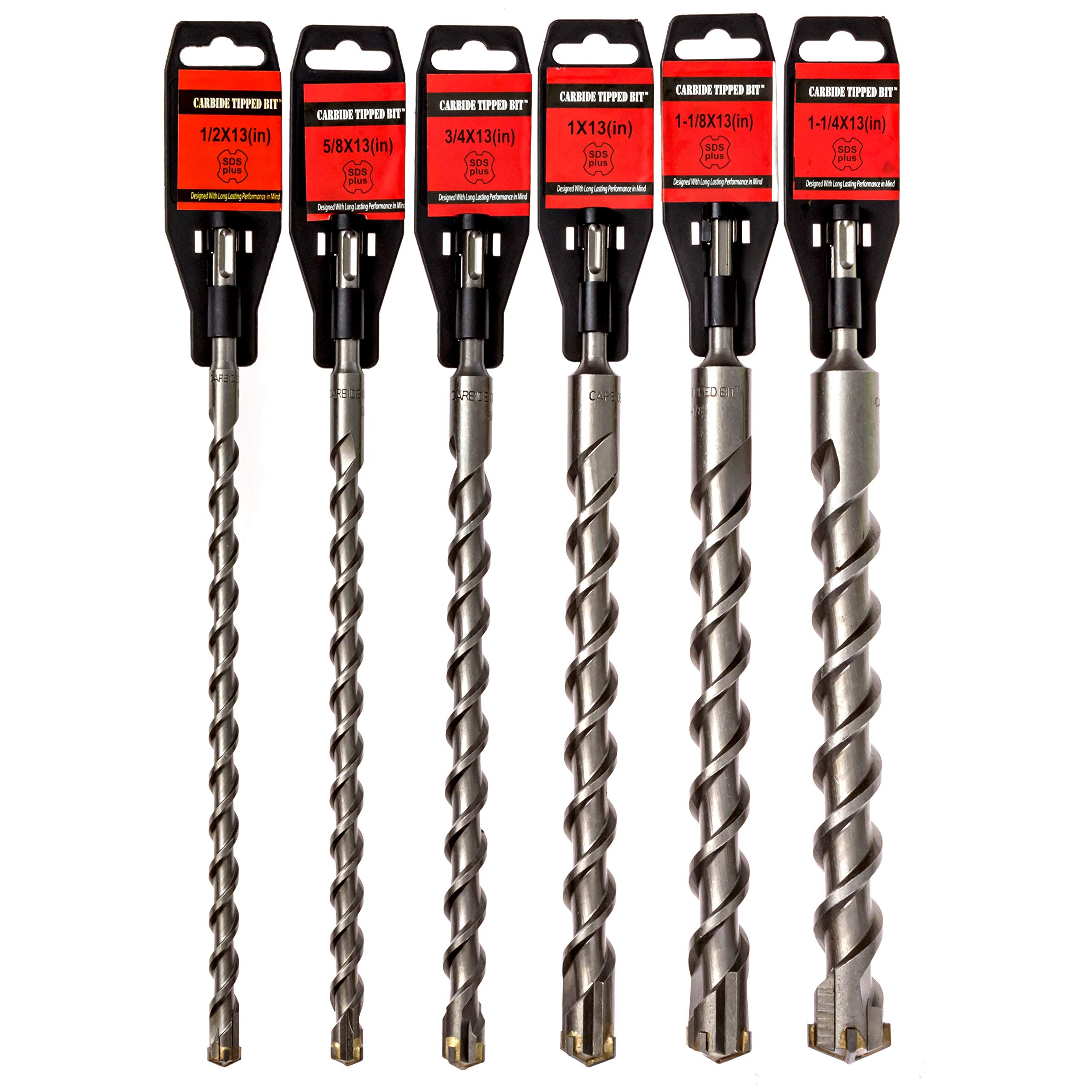 6-Piece Carbide Tipped Masonry Drill Bit Set - SDS Plus Shank for Concrete, Brick & Stone - Perfect for Construction, Home Renovation & DIY Projects