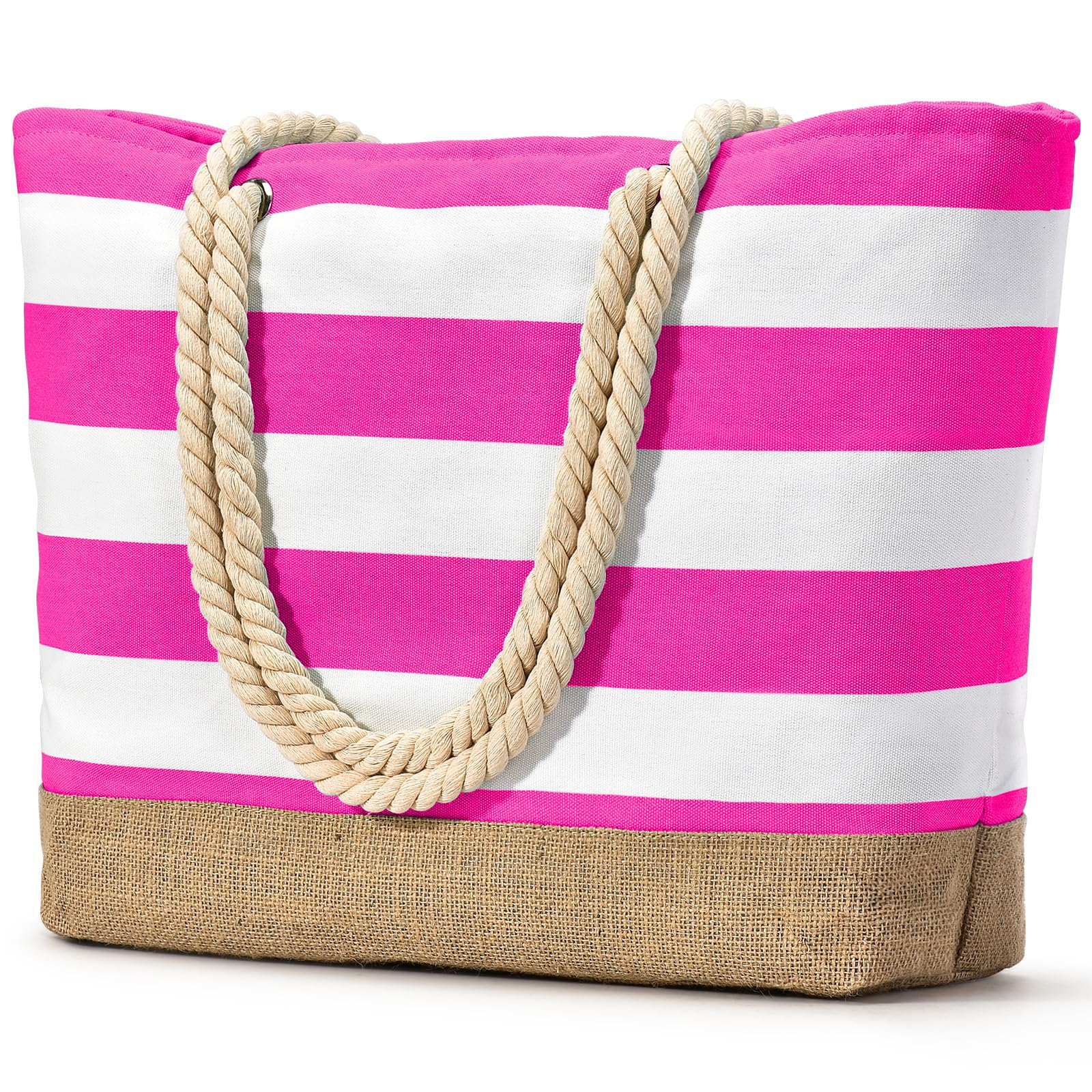 Becokan Large Beach Tote Bag for Women - Waterproof Canvas Sandproof Swim Bag with Zipper - Perfect for Pool, Vacation, Travel & Summer Essentials