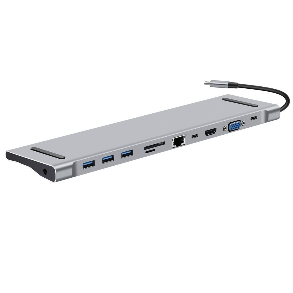 11-in-1 USB C Docking Station with HDMI, Mini DP, VGA, Ethernet, 3 USB 3.0 Ports, SD/TF Card Reader, 3.5mm Audio & 100W PD Charging - Perfect for MacBook Pro/Air, Dell XPS, HP Laptops & Home Office Setup