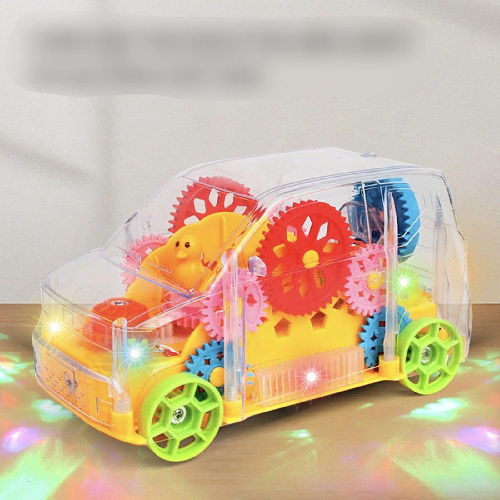 BTHUE Transparent Mechanical Gear Toy Car with LED Lights & Music - Educational STEM Learning Toy, Automatic Steering & Colorful Flashing Lights - Perfect for Kids' Science Projects & Birthday Gifts