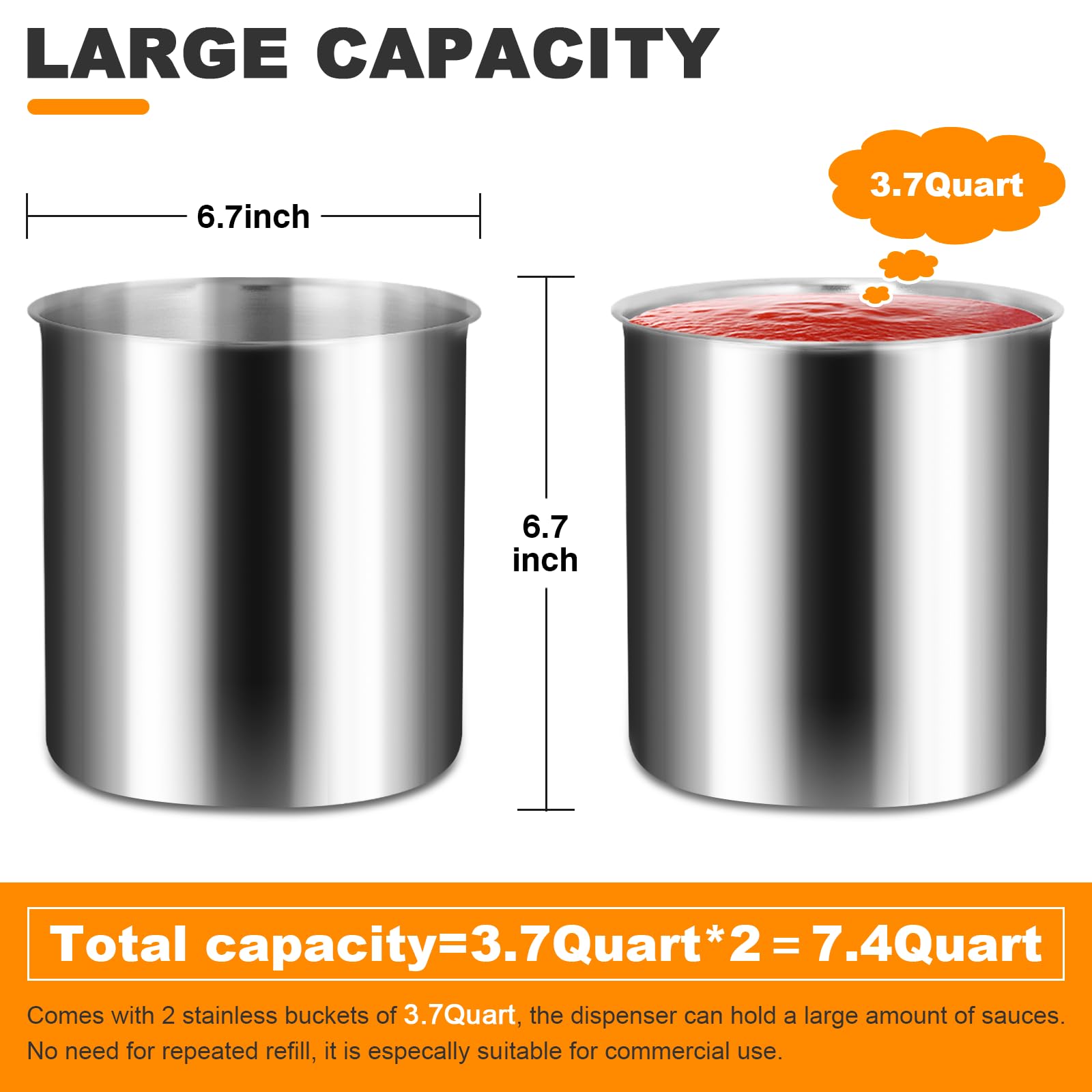 Commercial Stainless Steel Sauce Dispenser Pump - 7.4 Quart Condiment Pump Station for Ketchup, Dressing, Syrup, Jam & BBQ Sauce | Perfect for Restaurants, Cafes, Food Trucks & Catering Services