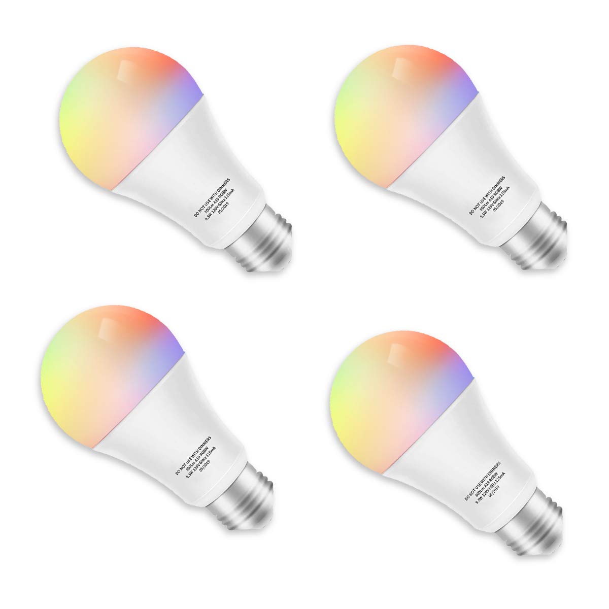 Smart LED Bulb WiFi CCT Multicolor Light Bulb - 4 Pack, Compatible with Alexa, Echo & Google Home (No Hub Required), E26 A19 60W Equivalent RGBW Color Changing, 9.5W Dimmable 2700-5500K White Light, UL Listed - Perfect for Bedroom, Living Room & Smart Home Lighting