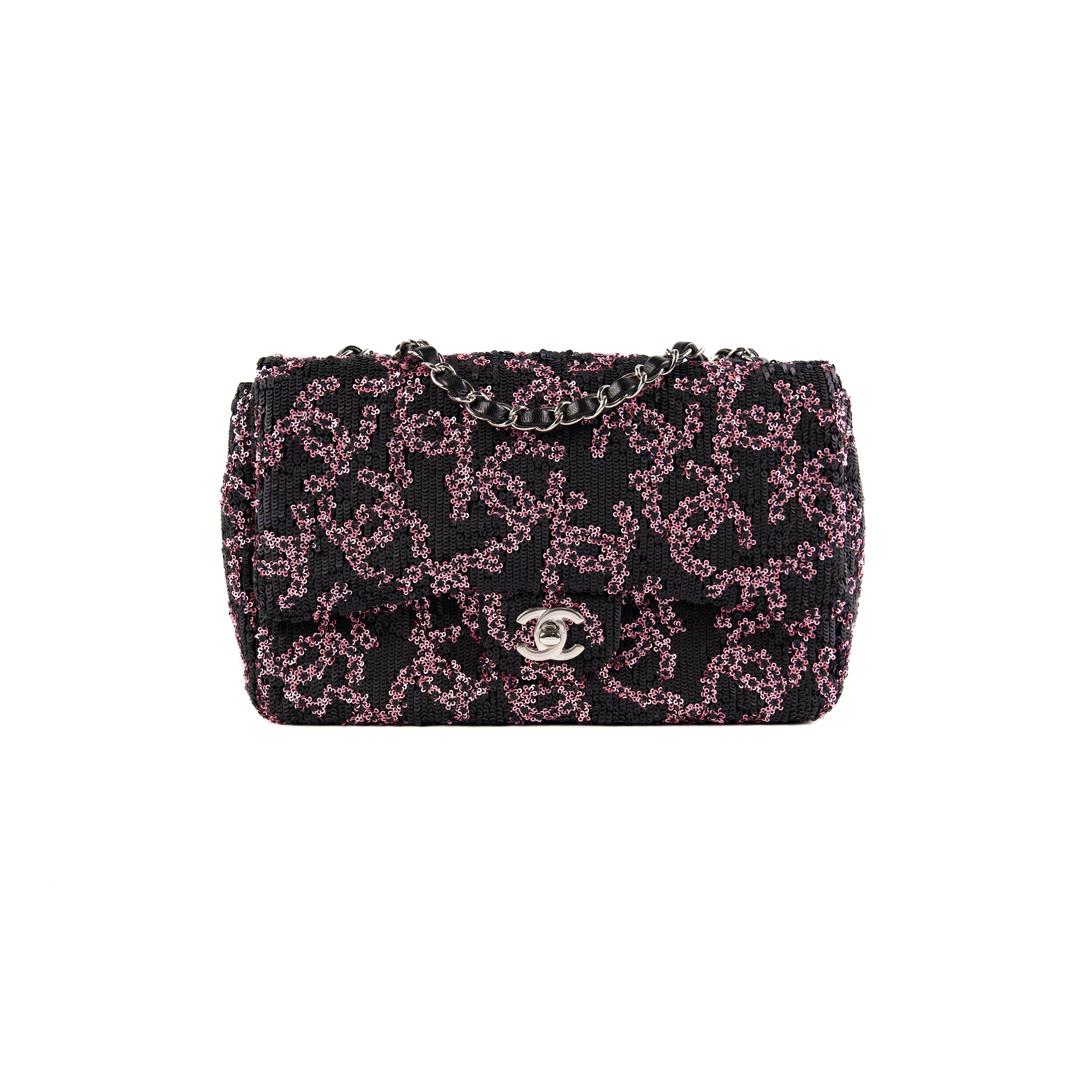 Chanel Medium/Large Classic Flap Bag with Sequin in Pink & Black | Luxury Designer Handbag for Women | Perfect for Evening Parties & Special Occasions