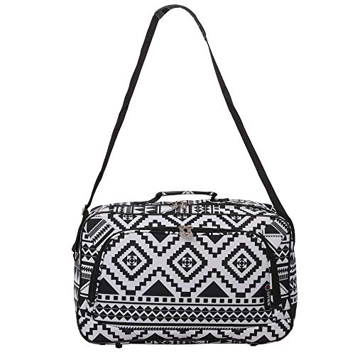 16 Inch Carry On Hand Luggage Flight Duffle Bag - Lightweight 19L Travel Duffel for Airplane, Gym & Weekend Trips - Fits Under Seat & 2nd Bag Option (Black Aztec Design) - Perfect for Business Travel, Sports Gear & Overnight Stays