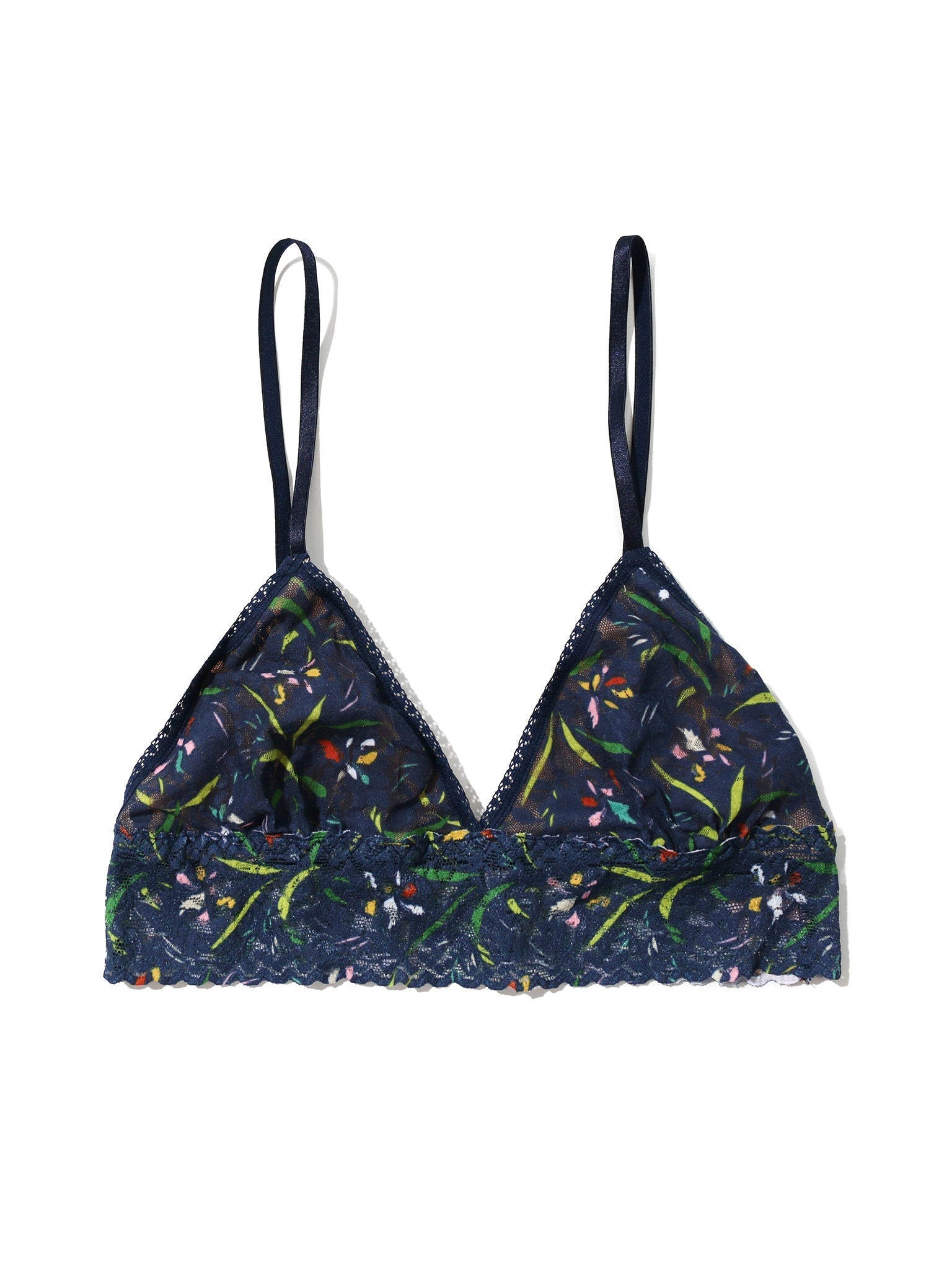 Printed Signature Lace Padded Triangle Bralette - Comfortable Wireless Bra for Women, Soft Stretch Fabric, Everyday Wear & Layering