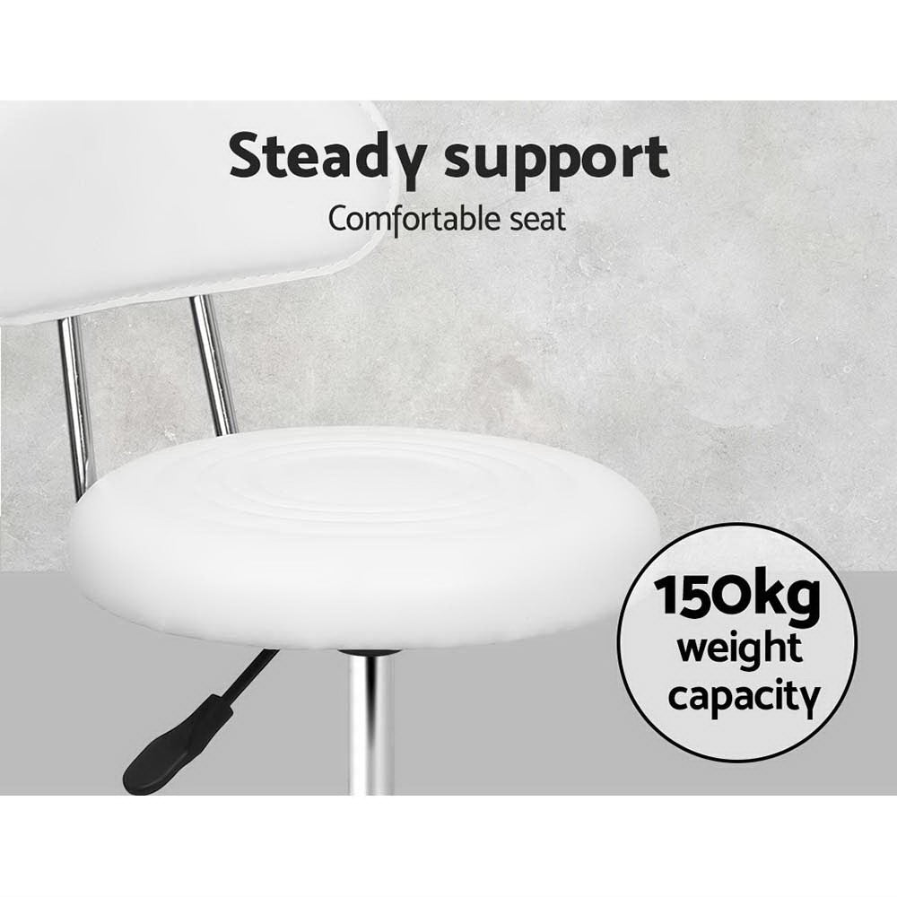 Premium Salon Stool Swivel Chair with Adjustable Backrest - White - Perfect for Hair Salons, Nail Studios & Home Beauty Stations