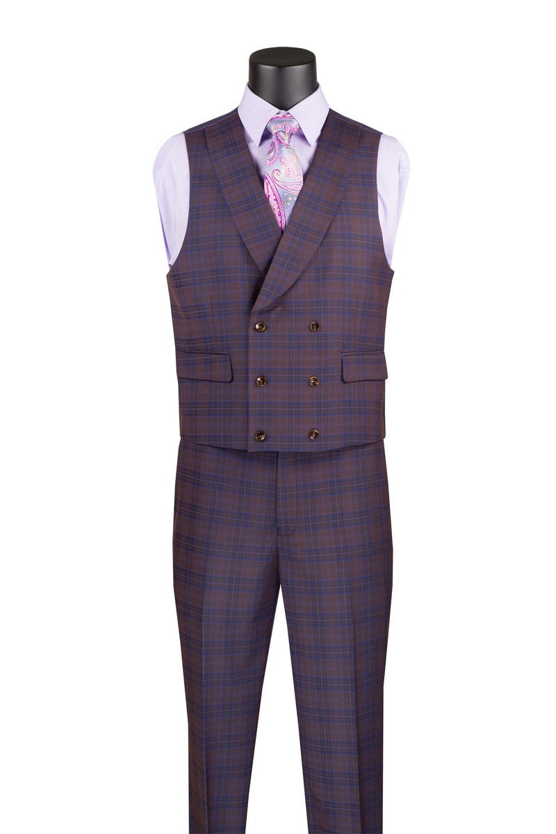 Modern Fit Windowpane 3-Piece Suit in Purple | Men's Business Formal Attire for Weddings, Interviews & Office Wear