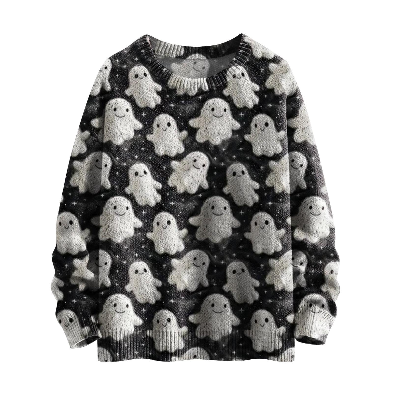 2024 Halloween Sweaters for Women - Cute Plus Size Oversized Ghost & Pumpkin Knit Sweater, Long Sleeve Spooky Pullover | Perfect for Halloween Parties, Costume Contests & Cozy Fall Outfits