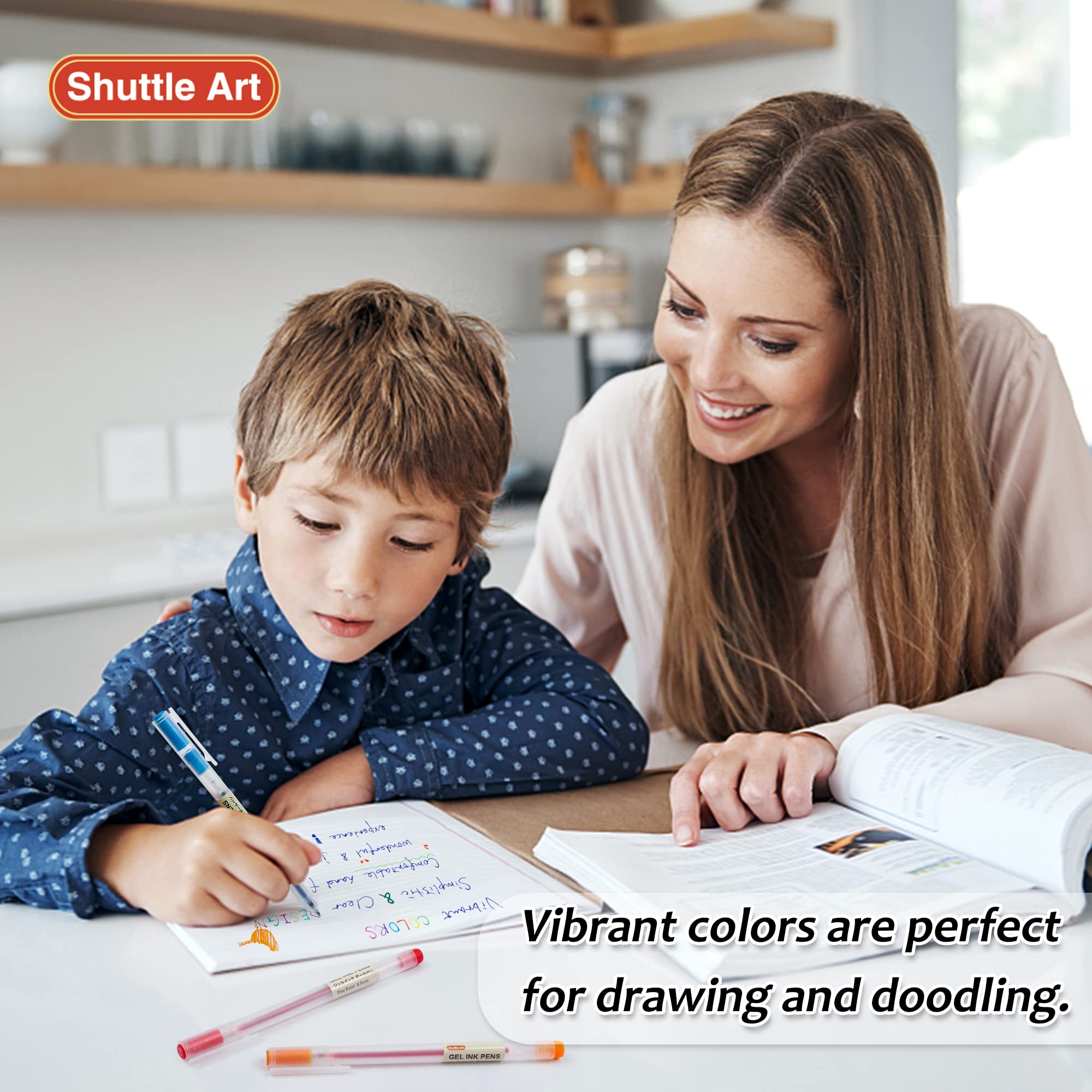 Shuttle Art 15-Color Gel Ink Ballpoint Pens Set - 0.5mm Fine Point Japanese Style Quick-Drying Pens for Smooth Writing - Perfect for Journaling, Note Taking, School & Office Use (Home, Work, Study Essential)