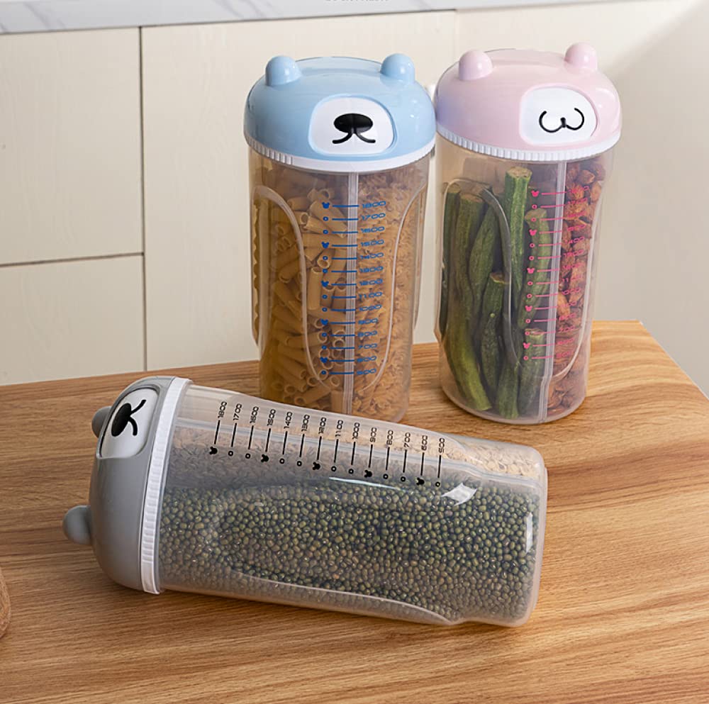 2-Pack Airtight 3-Compartment Kitchen Storage Containers for Snacks, Grains, Nuts & Rice - BPA-Free Food Storage Jars with Lids | Pantry Organization, Meal Prep & Countertop Display (Pink)