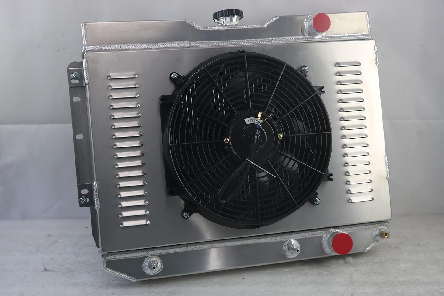 CU281 4-Row Aluminum Radiator for 1959-1965 Chevy Bel Air/Impala/El Camino/Biscayne V8 - High Performance Cooling System with Shroud & Fan Relay Kit - Perfect for Classic Car Restoration & Hot Rod Upgrades