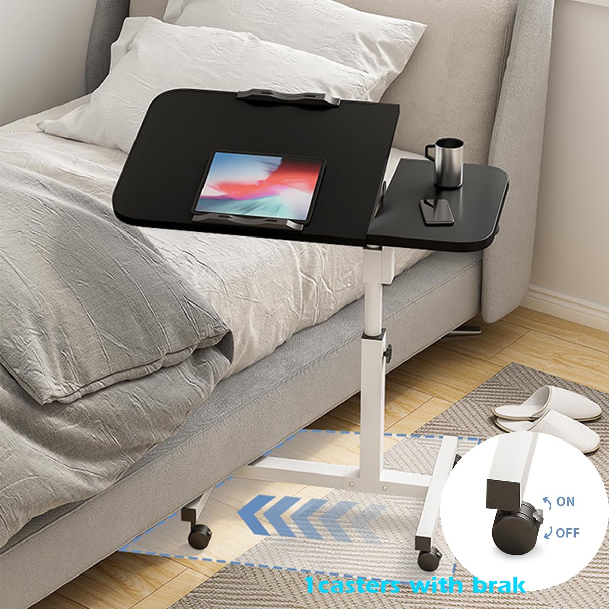 Adjustable Overbed Table with Wheels - Height Adjustable (23.6