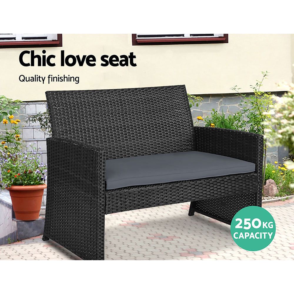 Gardeon 4-Piece Outdoor Patio Dining Set - Black Rattan Wicker Lounge Furniture for Garden, Poolside, and Backyard Relaxation
