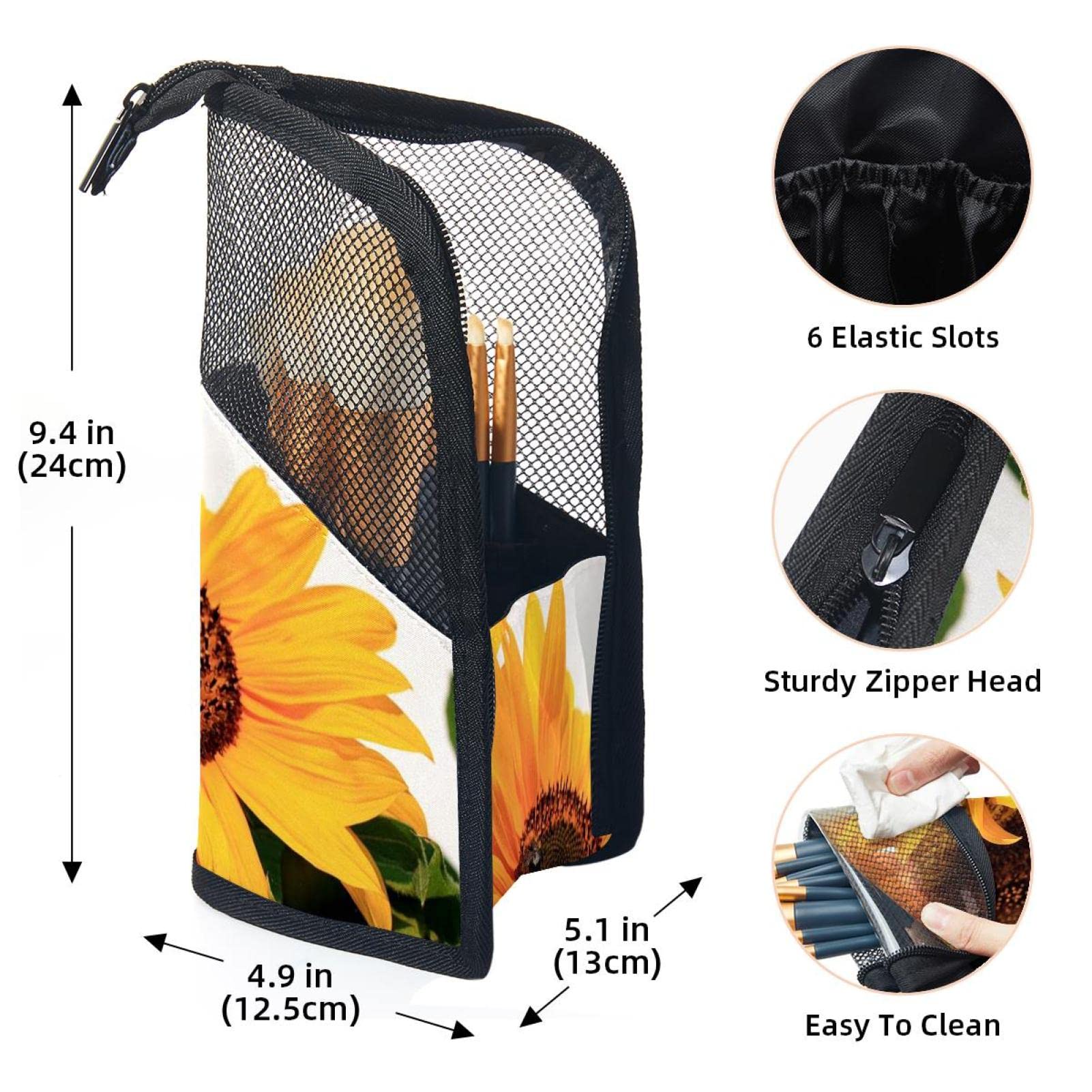 Portable Sunflower Makeup Brush Organizer Bag with 12 Brush Holder Set - Perfect for Travel, Home Vanity & Professional Makeup Artists