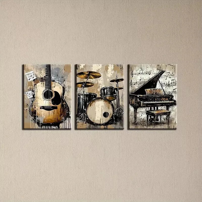3-Piece Abstract Musical Instruments Wall Art Set - Framed Canvas 50x70cm - High Quality Print - 100% Australian Made - Ready to Hang - Perfect for Living Room, Bedroom & Office Decor