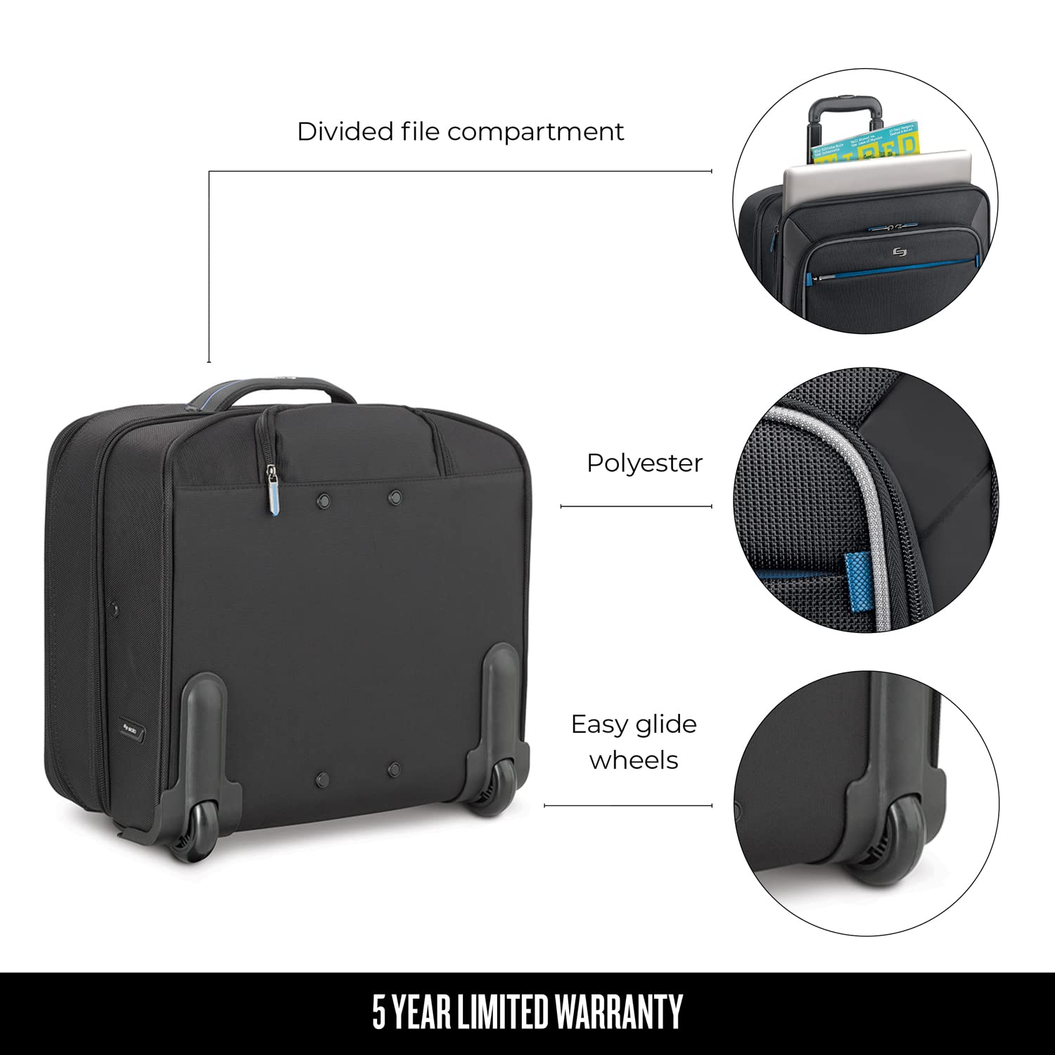 Solo New York Active Rolling Overnight Laptop Bag for Business Travel - 16 Inch Laptop Case for Women & Men (Black, 15