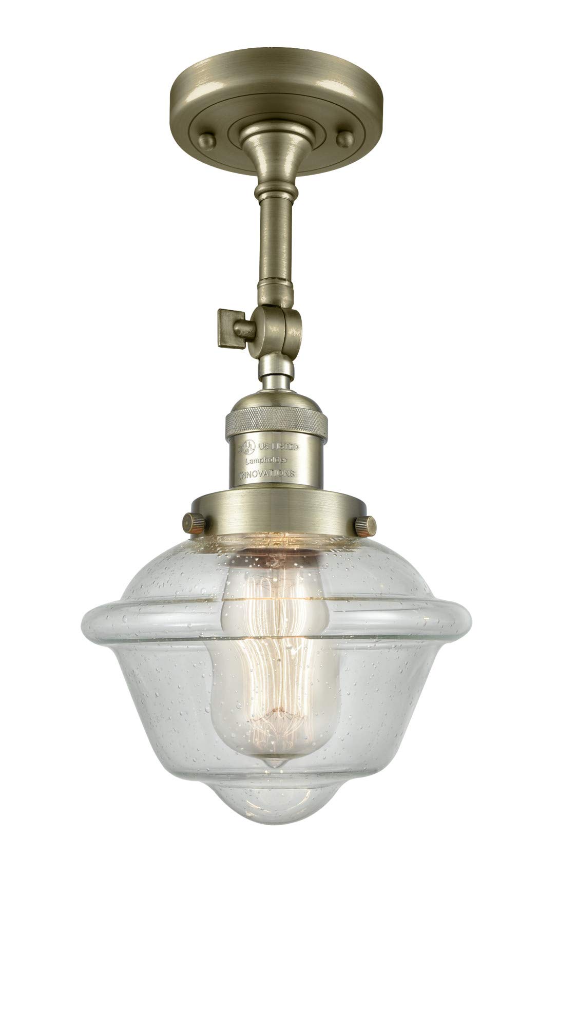 Innovations 201F-AB-G534 1-Light Semi-Flush Mount Ceiling Fixture in Antique Brass - Perfect for Bedroom, Hallway, or Entryway Lighting