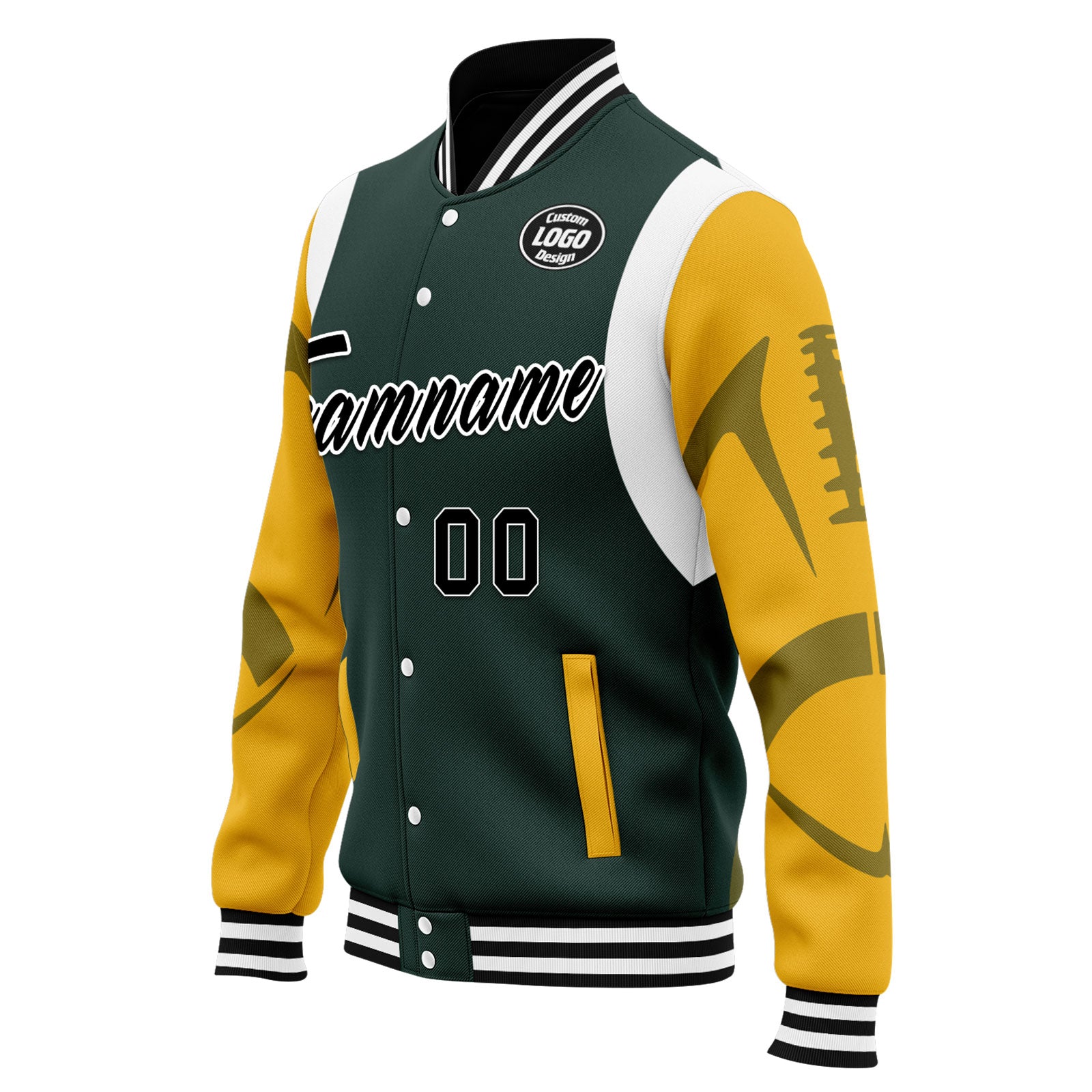 Custom Green Bay Packers Bomber Jacket - Personalized Varsity Letterman Jacket with Full Snap Closure (FZ005 D025004) - Perfect for Game Day, Sports Events & Casual Wear