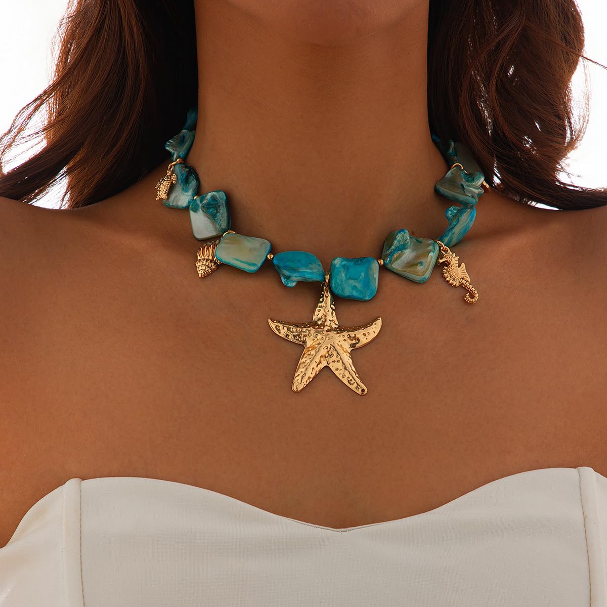 Trendy Starfish Shell Necklace for Women - Boho Beach Seashell Pendant Choker with Gold Charm, Dainty Statement Jewelry | Perfect Summer Fashion Gift for Surfers, Beach Lovers & Vacation Accessories