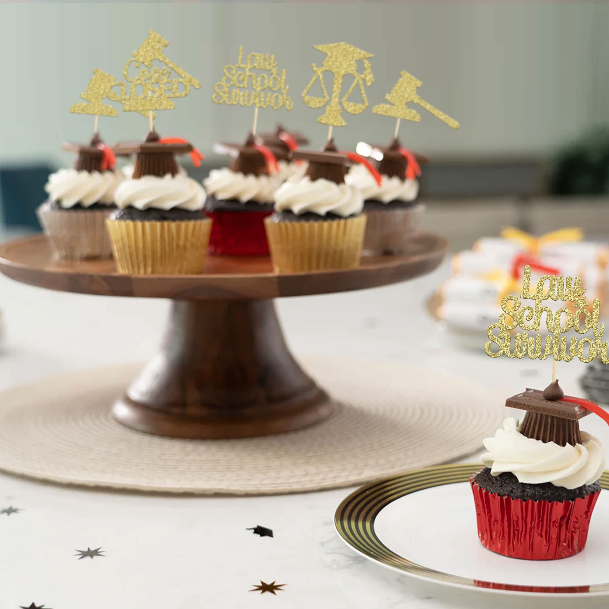 24Pcs Gold Glitter Lawyer Graduation Cupcake Toppers - Class of 2025 Law School Survivor Cake Decorations for Graduation Party Supplies | Perfect for Law School Grad Celebrations, Office Parties & Congratulations Gifts