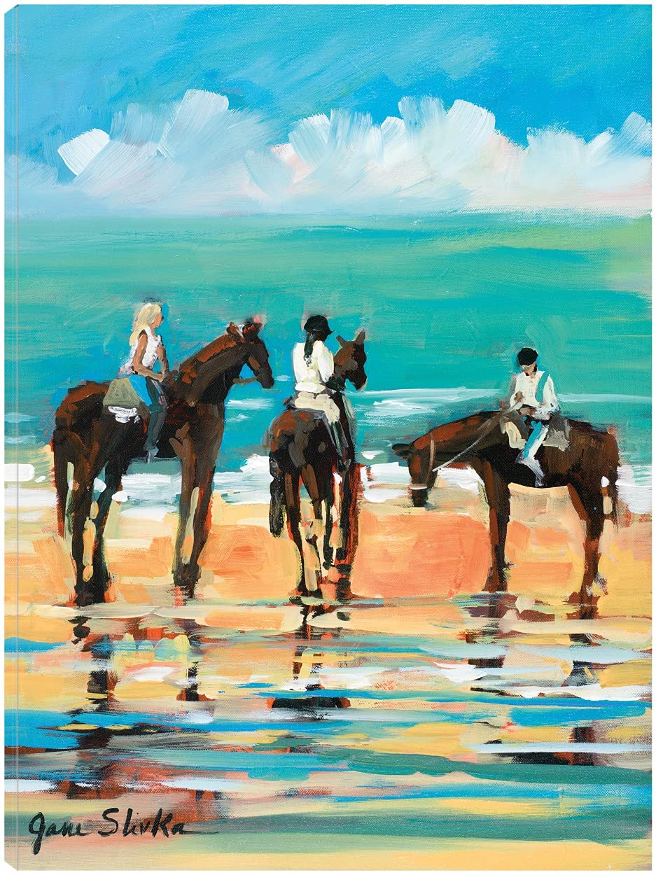Horses on the Beach Fine Art Canvas Wall Decor by Jane Slivka - 42x56 Inch Ready to Hang Painting for Living Room, Bedroom, Office & More - Coastal Home Decor & Beach House Wall Art
