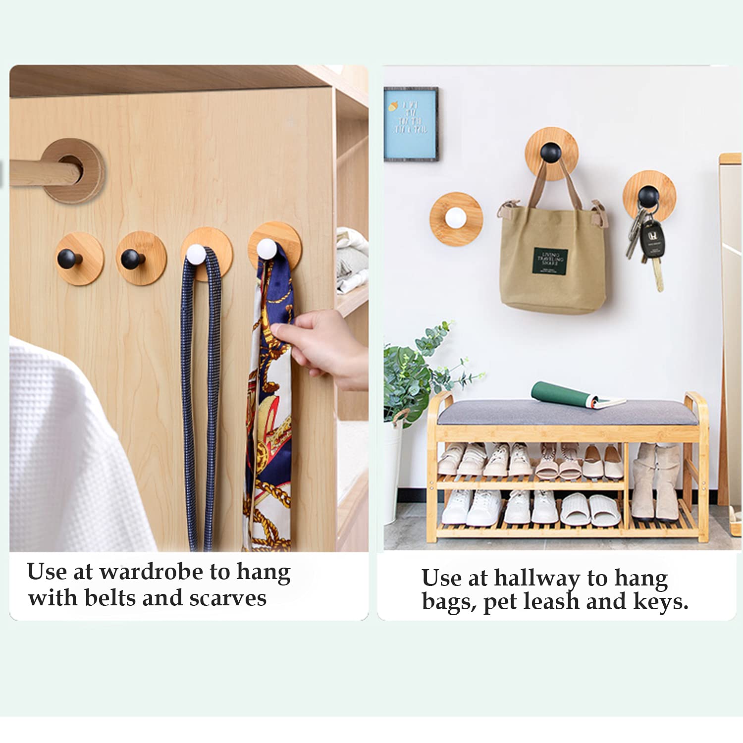 Self Adhesive Hooks 4 Pack - Heavy Duty Reusable Wall Hooks for Bathroom, Bedroom & Kitchen - No Drill Seamless Hanging Solution for Robes, Towels & Decor (Black) - Perfect for Small Spaces & Rental Homes