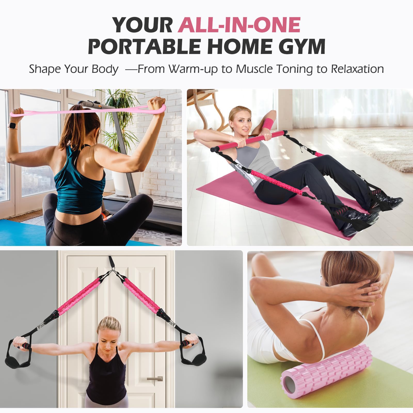 Premium Pilates Bar Kit with Resistance Bands - Natural Latex Fitness Equipment for Women & Men | Heavy-Duty Stainless Steel Yoga Stick for Home Gym, Full-Body Workouts | Perfect for Strength Training, Toning & Rehabilitation Exercises