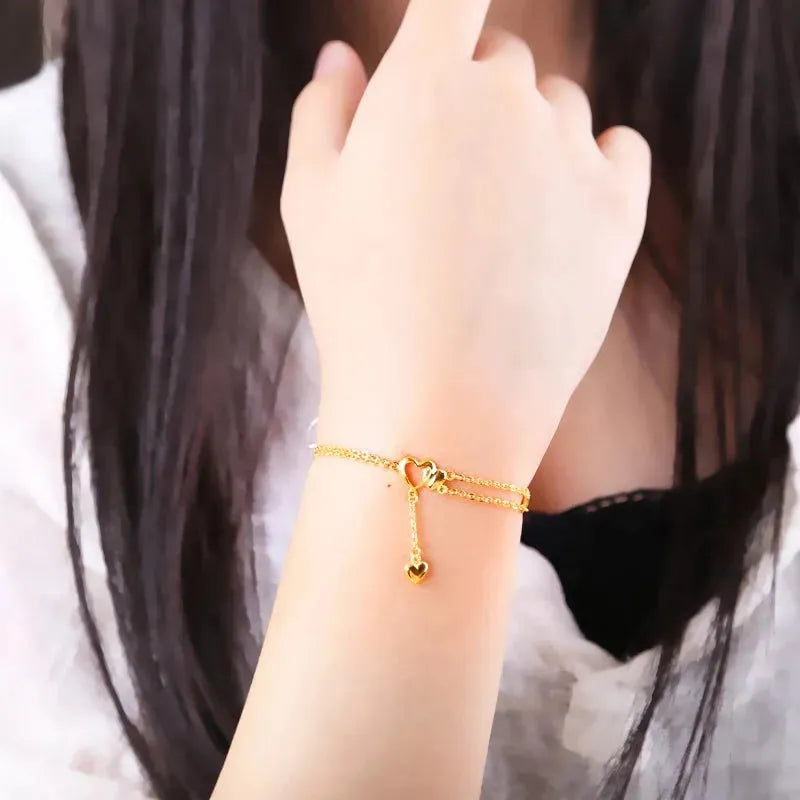 24K Pure Gold Bracelet - 999 Solid Gold Bangle for Women, Simple & Elegant Heart Design, High Glossy Finish Jewelry Gift for Anniversary, Birthday & Valentine's Day | Luxury Fashion Accessories 2023