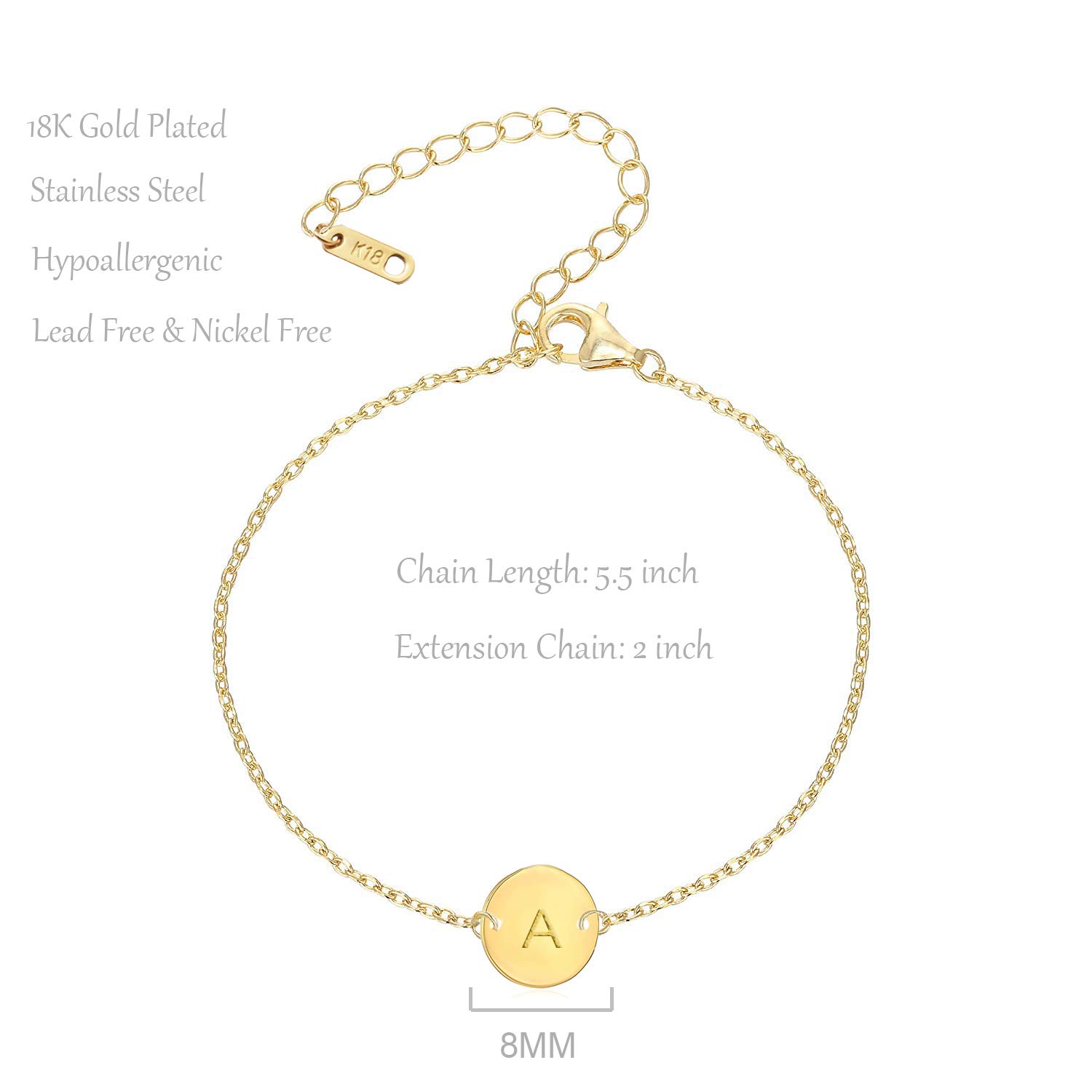 Personalized Initial Bracelet for Women - 18K Gold Plated Stainless Steel Letter Charm Bracelet with Dainty Coin & Disc Pendant - Perfect for Gifts, Anniversaries, and Everyday Elegance