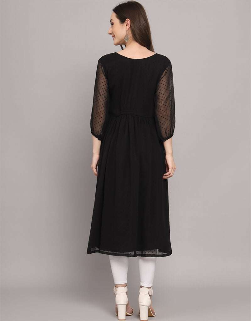 Black Georgette Straight Skirt for Women - Elegant Slim Fit Formal Office Wear & Evening Party Dress
