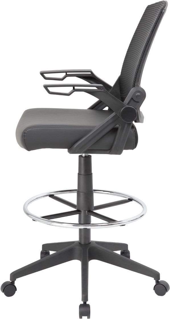 Boss Mesh Drafting Stool with Flip Arms - Adjustable Height Office Chair for Architects, Artists & Designers - Ergonomic Swivel Stool for Home Office, Studio & Workspace [B16223 BK]