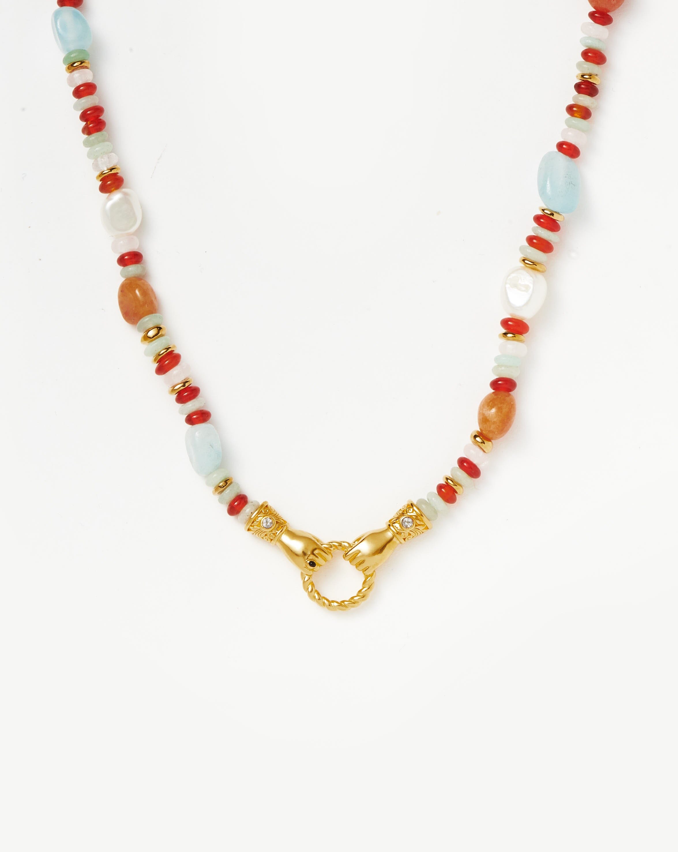 Harris Reed In Good Hands Beaded Gemstone Necklace - 18k Gold Plated Multi Gemstone & Pearl Jewelry for Women | Elegant Gift for Birthday, Anniversary & Special Occasions
