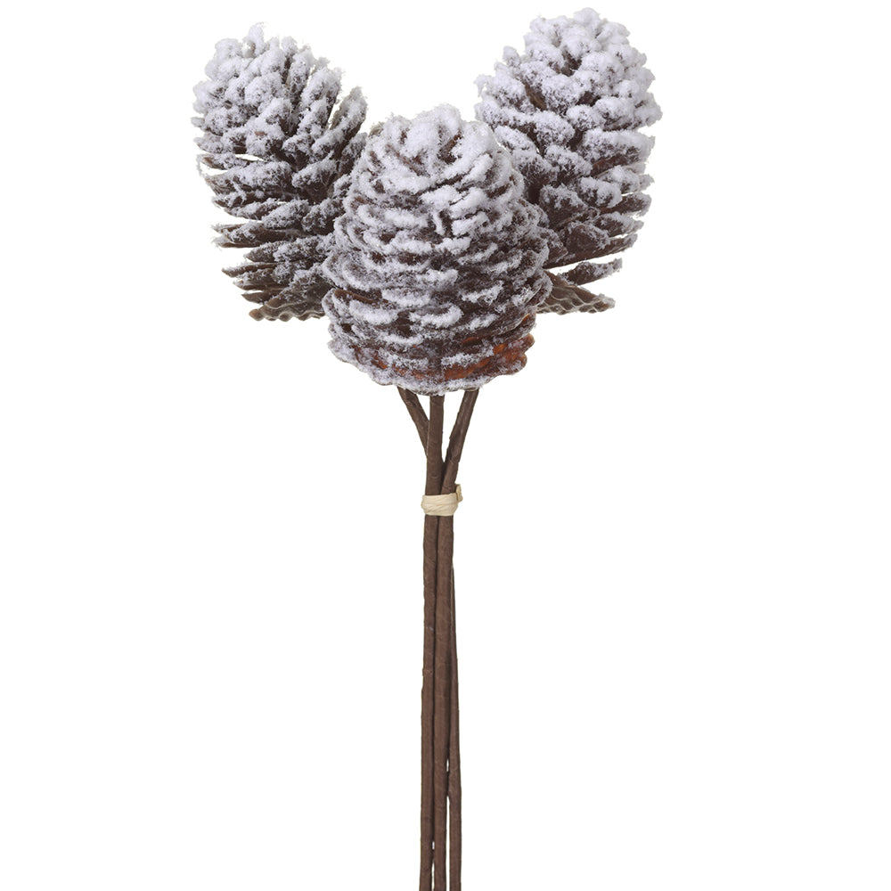 12 Pack Artificial Pinecone Stems - Brown & White Plastic Pine Cone Picks for Christmas Tree Decorations, DIY Wreaths, and Holiday Centerpieces