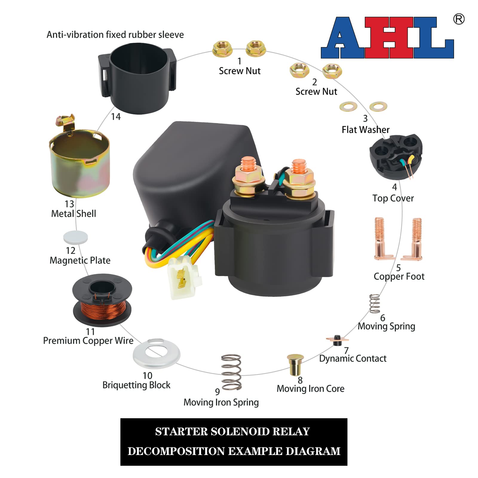 AHL Starter Solenoid Relay Compatible with Honda GL1800 Goldwing 1800 (2001-2010) - Reliable Engine Start for Motorcycle Rides & Road Trips