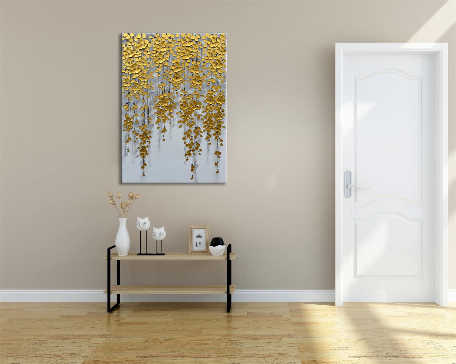 Zoinart 3D Modern Abstract Floral Oil Painting on Canvas - Hand Painted Gold Flower Artwork, Textured Vertical Wall Decor for Living Room, Bedroom & Office | Contemporary Home Art