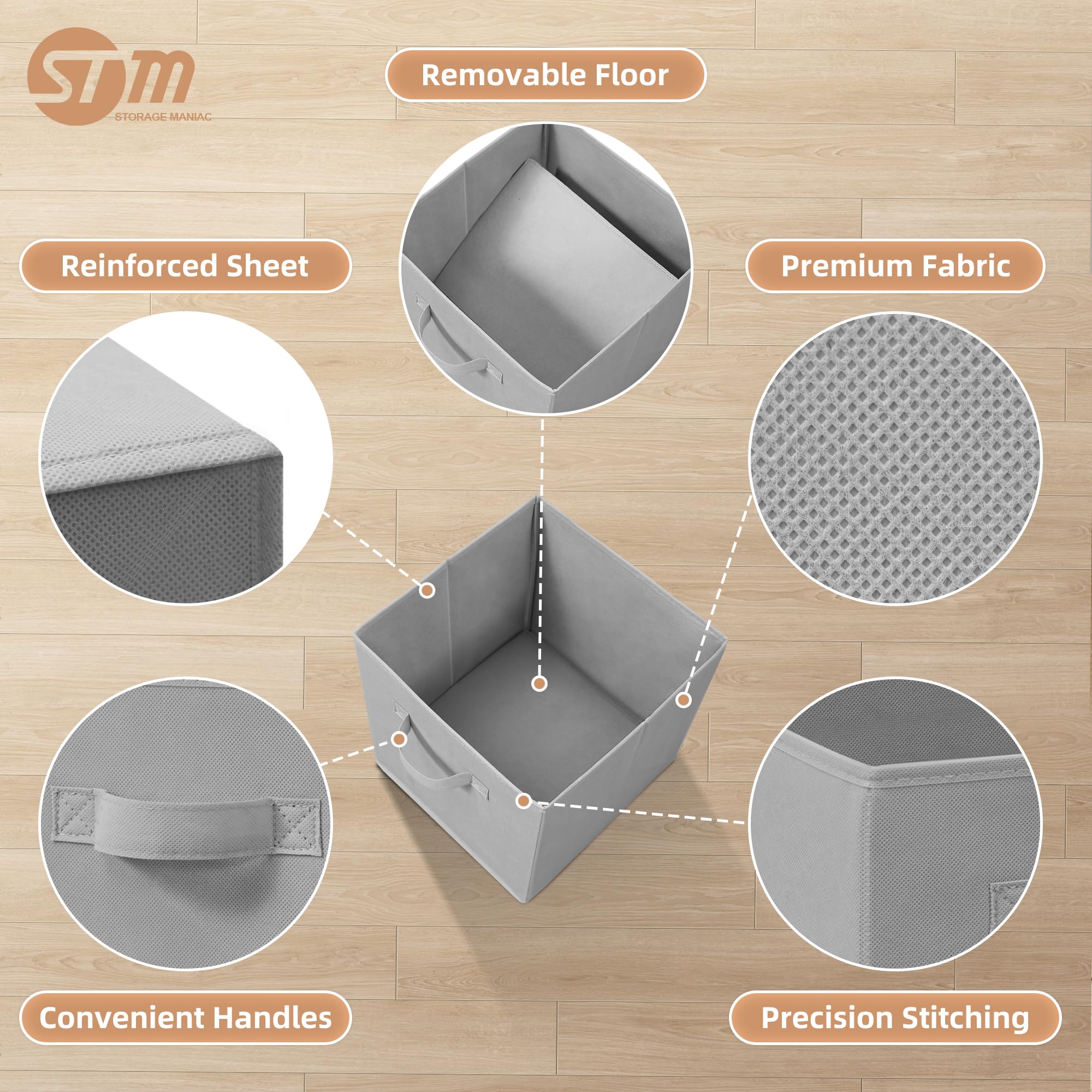 STORAGE MANIAC 11 Inch Collapsible Storage Bins with Handles - 6 Pack Foldable Fabric Organizer Bins for Closet, Shelves, Office, Toys - Grey | Space-Saving Home & Kids Room Organization Solution
