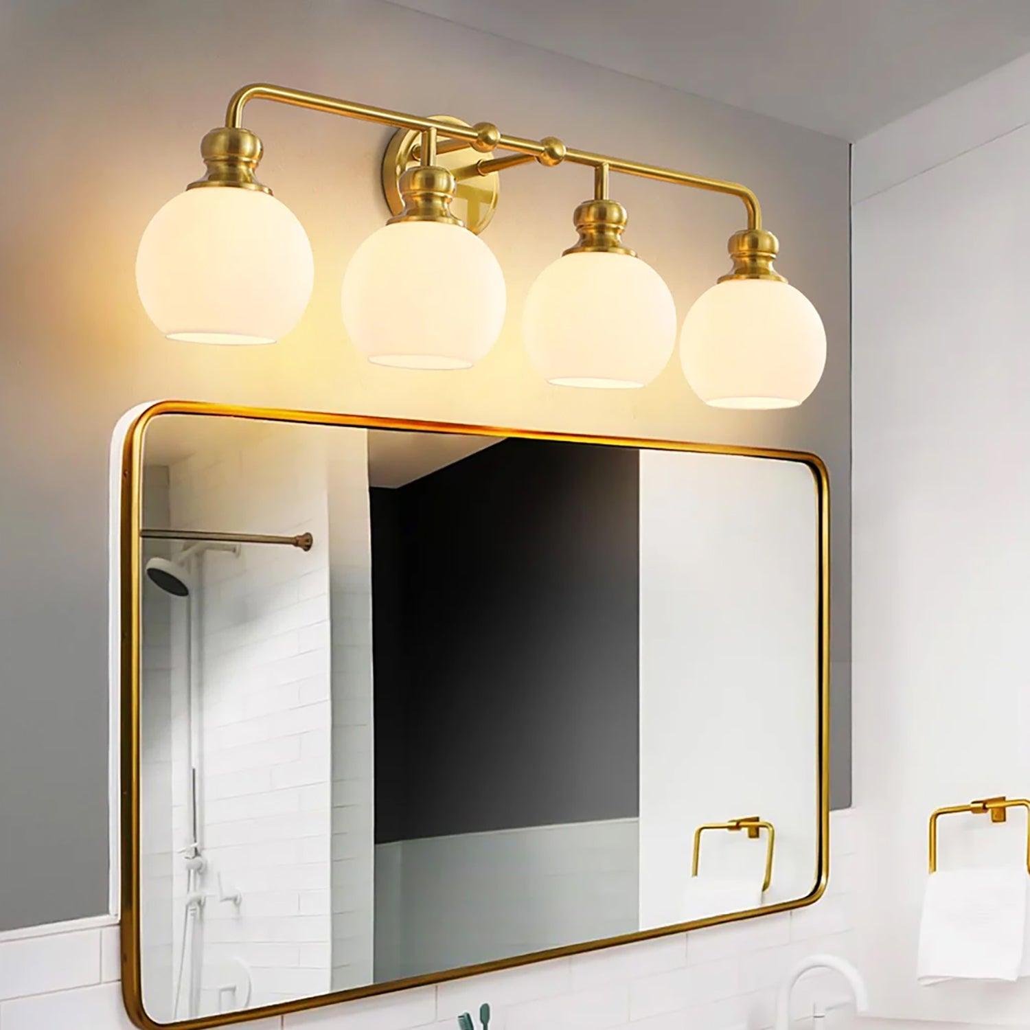 Modern Frosted Glass 4-Light Bathroom Vanity Light Fixture - Gold Finish for Contemporary Bathroom & Powder Room Lighting