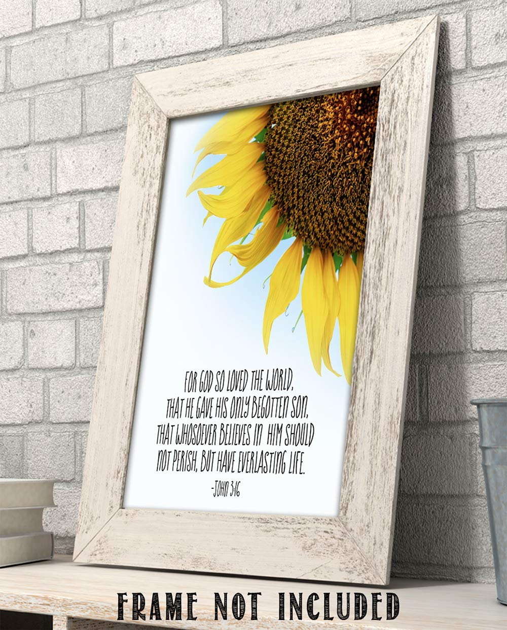 TJ Originals - John 3:16 Bible Verse Wall Art Print - 11x14 Christian Scripture Decor - Inspirational Religious Home Decor Gift for Family & Friends - Perfect for Living Room, Bedroom, Church & Office (Sunflower Design)