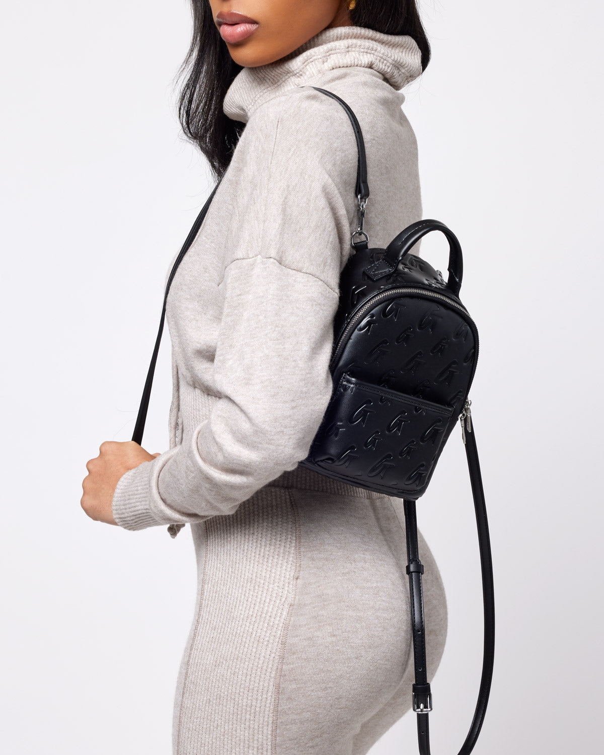 MINI MONOGRAM BACKPACK for Women & Men - Stylish Small Backpack Purse - Lightweight Durable Nylon - Perfect for Travel, Work, School & Daily Use - BLACK