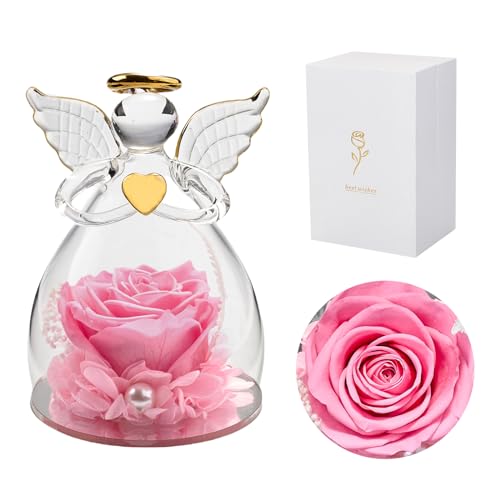 Pink Rose in Glass Angel