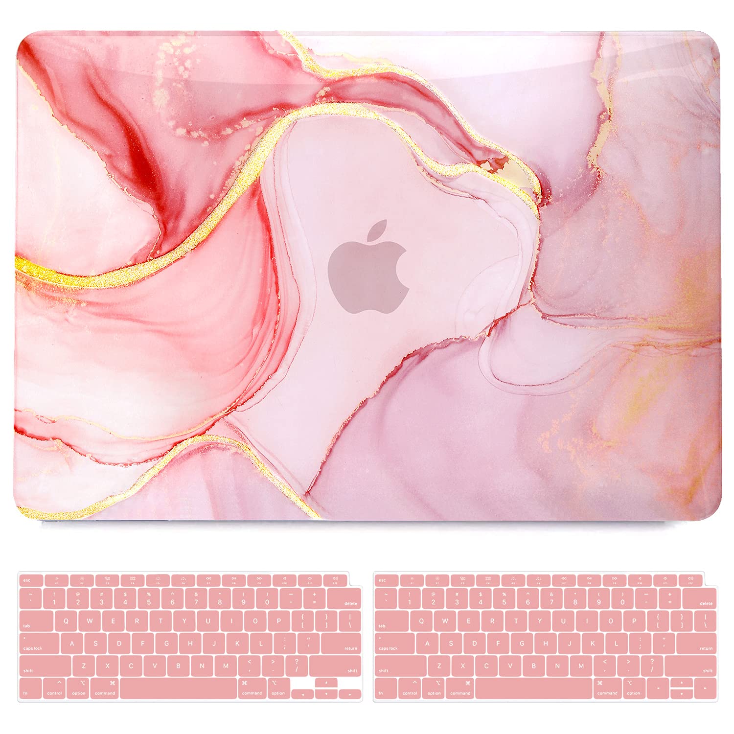 B BELK MacBook Air 13 Inch Case (2021/2020/2019/2018) - Compatible with M1 & A2337/A2179/A1932 Models - Hard Plastic Protective Cover with Touch ID Cutout & 2 Keyboard Protectors - Pink Gold Marble Design - Perfect for Work, School & Travel
