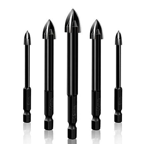 Premium Cross Hex Tile Drill Bit Set - 4/5/6/8/10/12mm Alloy Triangle Bits for Glass, Ceramic & Concrete (12mm Hole Diameter) - Perfect for Bathroom Renovation, Kitchen Backsplash & DIY Home Improvement Projects