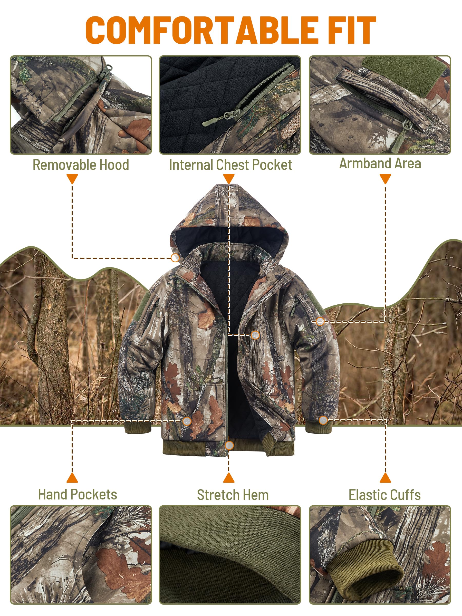 NEW VIEW Kids Camo Hunting Clothes - Silent Youth Hunting Jacket for Cold Winter | Waterproof Camouflage Hunting Coat for Boys & Girls | Perfect for Outdoor Adventures, Hunting Trips & Winter Camping