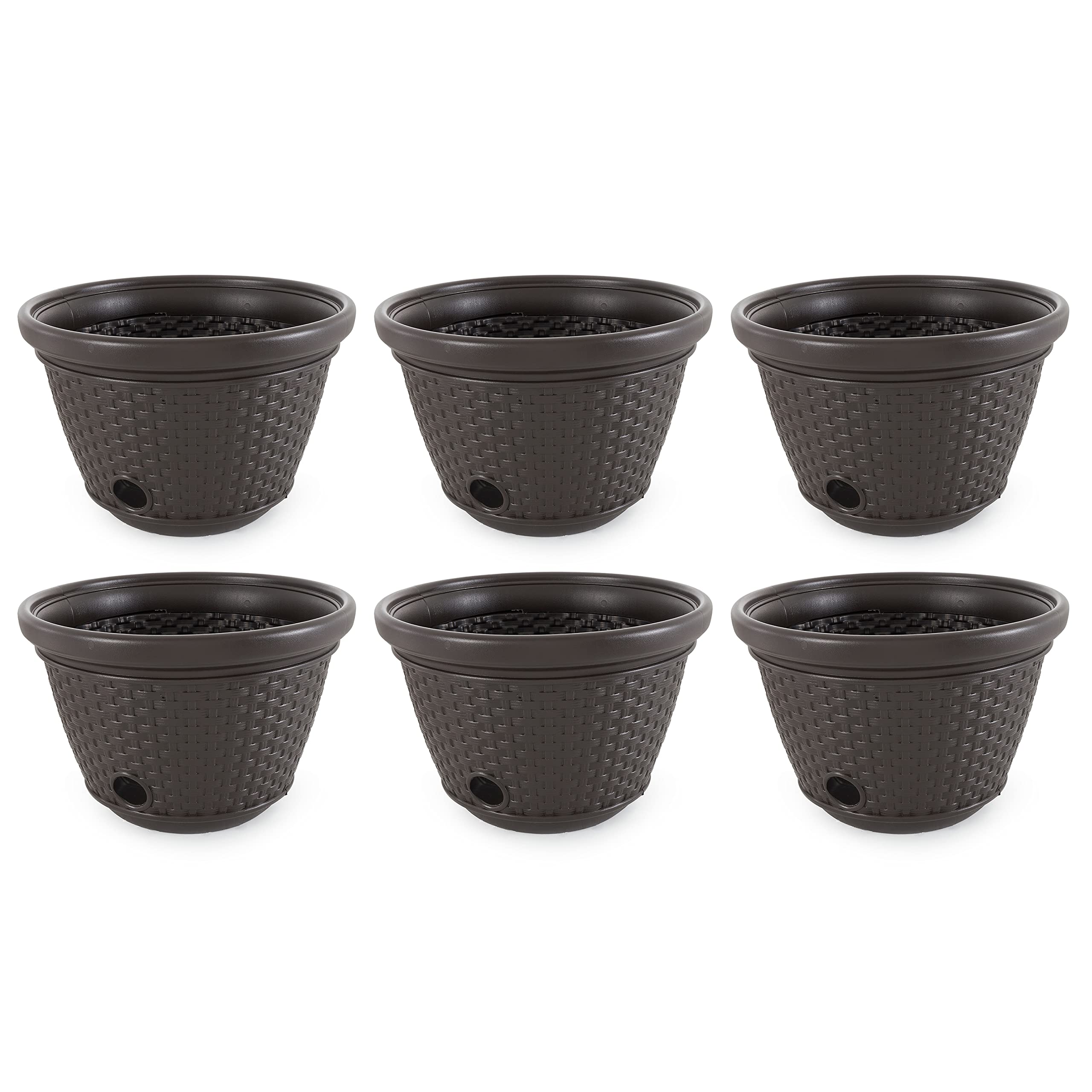 Suncast 100 Foot Resin Wicker Garden Hose Storage Holder - 6 Pack for Outdoor Watering, Yard Organization & Decorative Garden Storage Solution